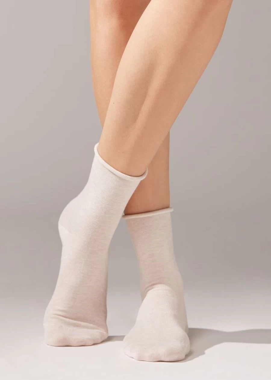 "Calzedonia Non-Elastic Cotton Ankle Socks in 155D - Naturale Vaniglia | Comfortable Breathable Everyday Socks"