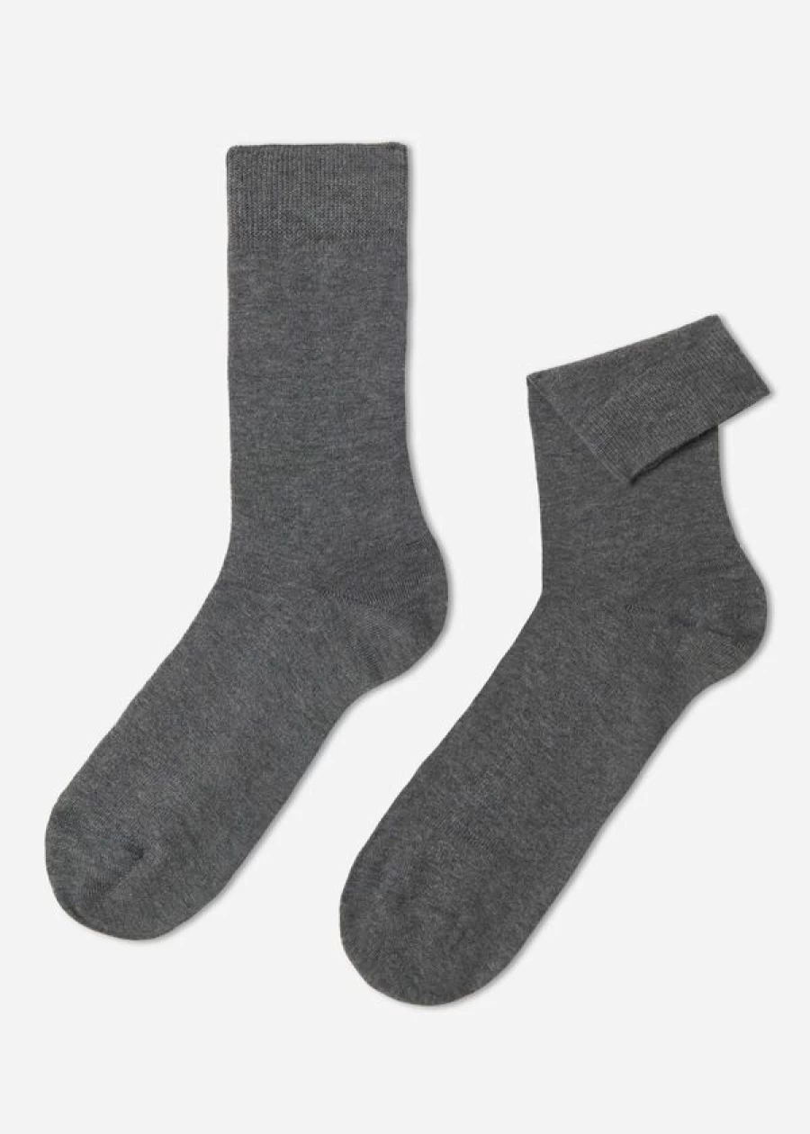 Calzedonia Men's Warm Cotton Crew Socks in 042 - Grigio Medio Melange