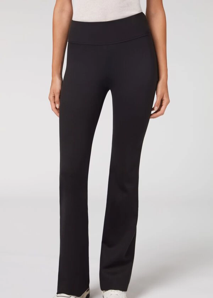 Calzedonia Soft Touch Flared Leggings in 019 - Black | High-Waisted Stretchy Yoga Pants