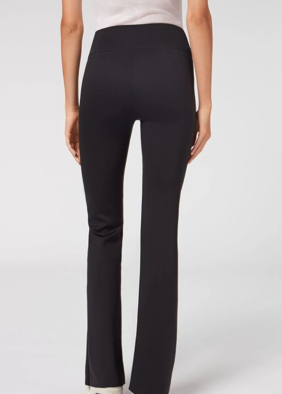 Calzedonia Soft Touch Flared Leggings in 019 - Black | High-Waisted Stretchy Yoga Pants