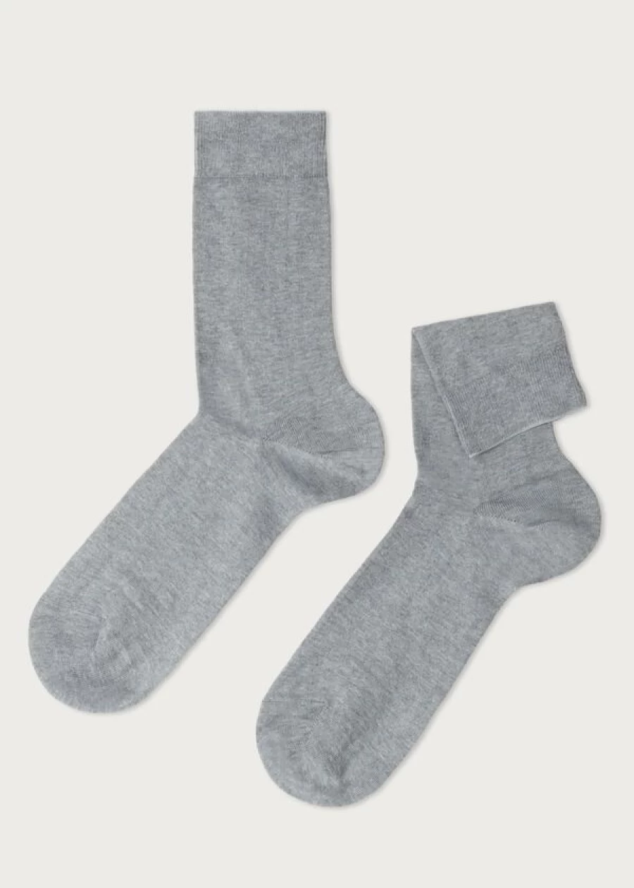 Calzedonia Men's Crew Stretch Cotton Socks - 809 Grey Blend Comfortable Casual Wear