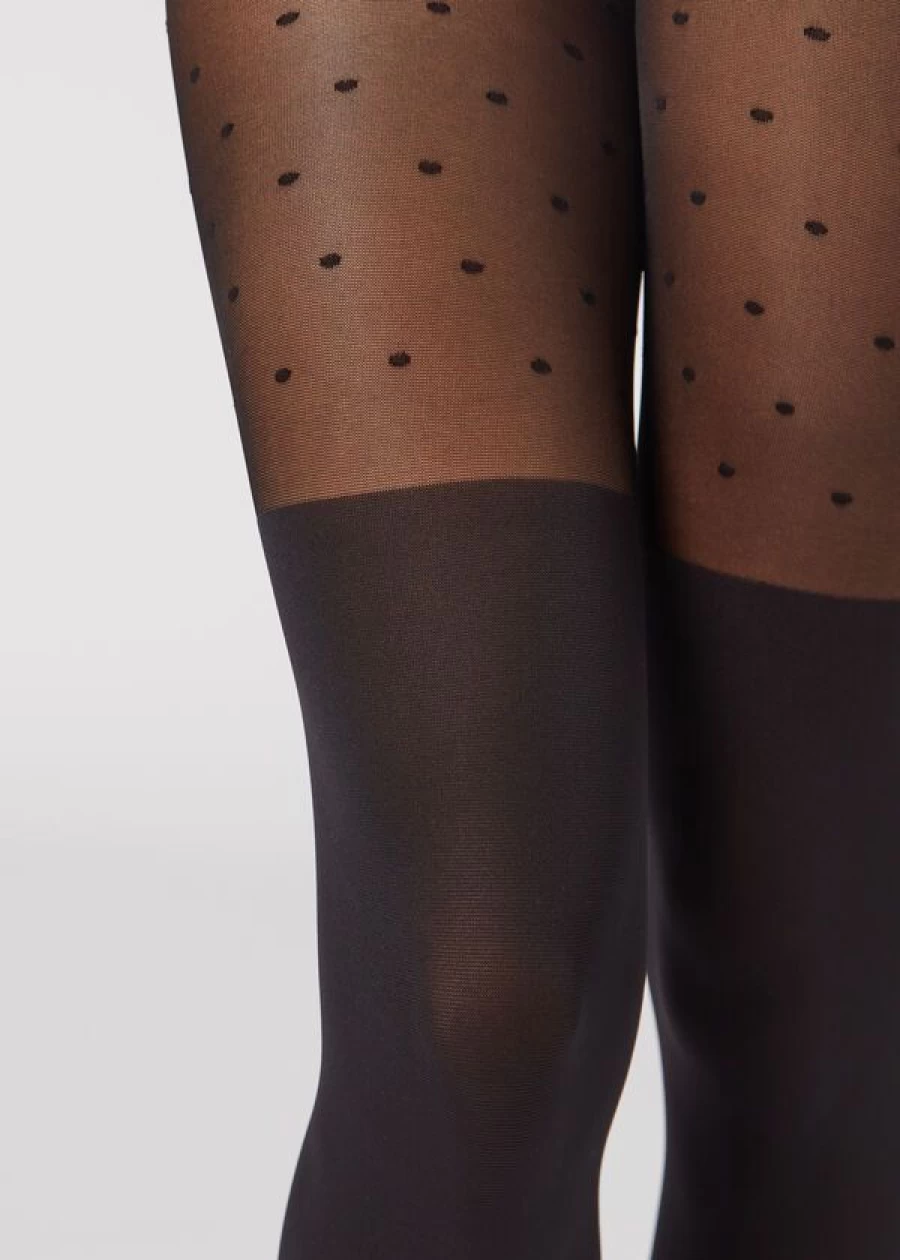 Calzedonia Black Polka Dot Over-Knee Tights - 019 Stylish Patterned Legwear