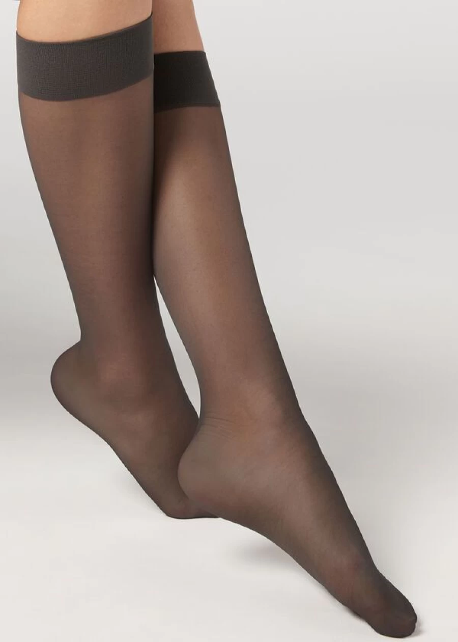 Calzedonia 20 Denier Grey Knee-High Socks with Comfort Cuff