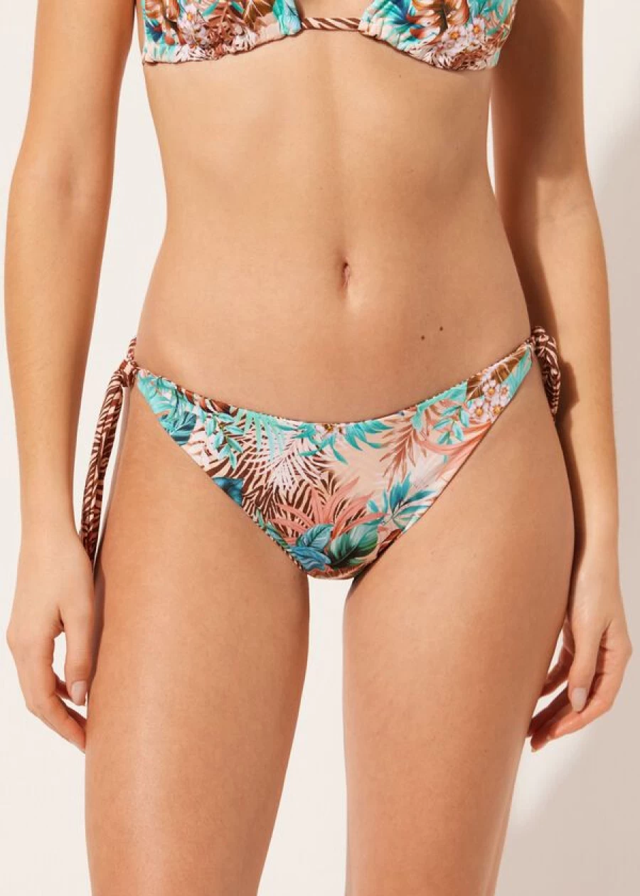 Calzedonia Double Face Bow Bikini Bottoms in Wild Foliage Peacock Green