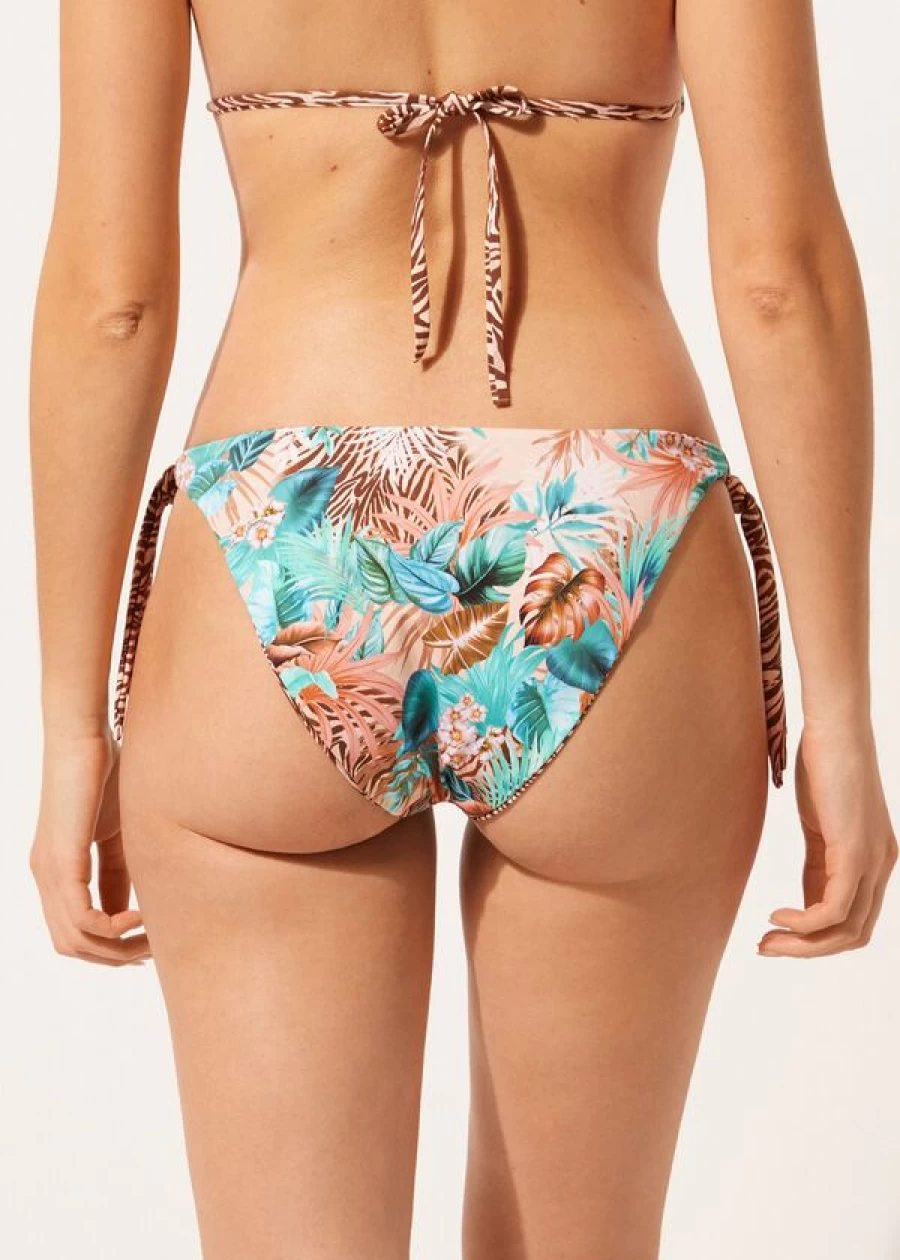 Calzedonia Double Face Bow Bikini Bottoms in Wild Foliage Peacock Green