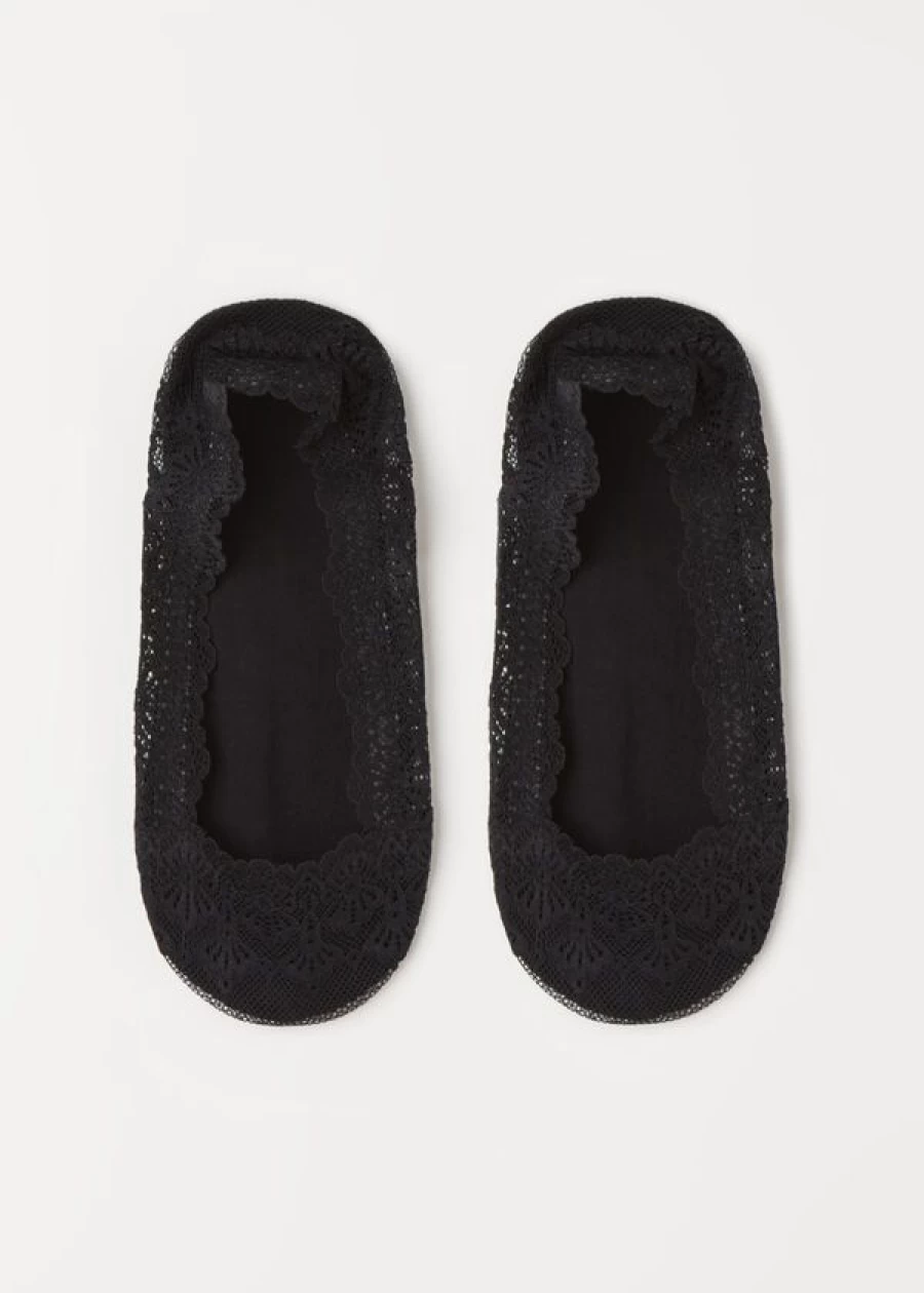 Calzedonia Lace Invisible Socks With Silicone Grip - 085D Pizzo Nero No-Show Socks for Women