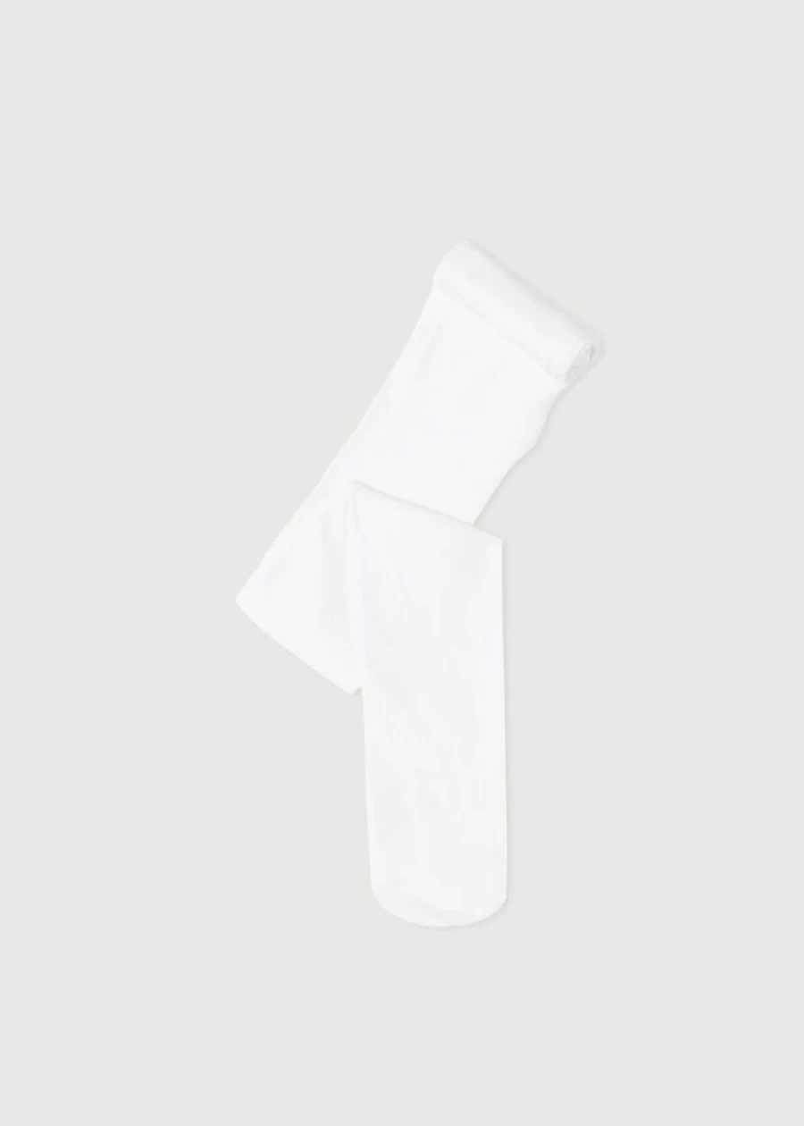 Calzedonia Girls' Super Opaque Cashmere Tights in White - Soft & Warm Winter Tights