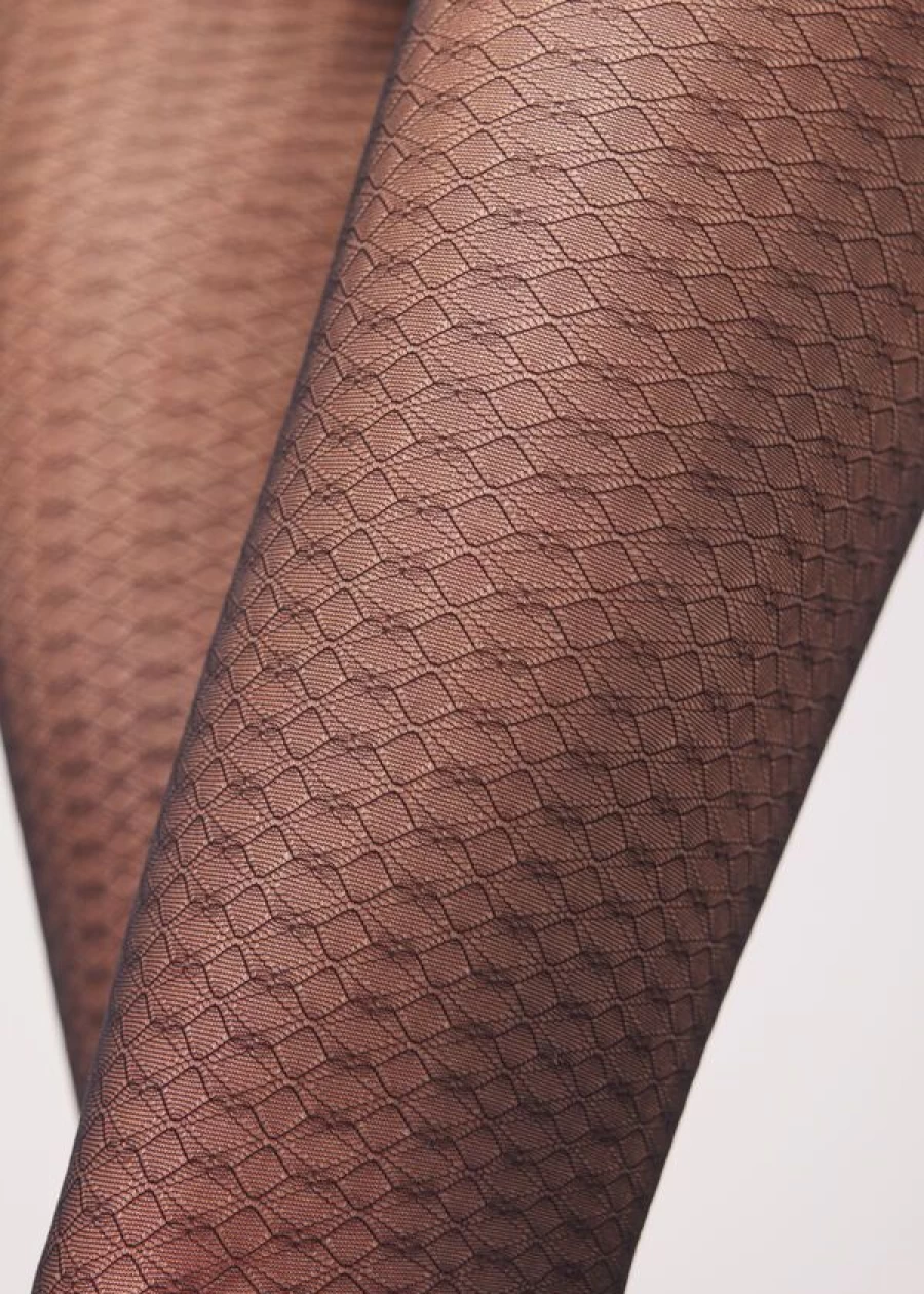 Calzedonia Black Micro Geometric 20 Denier Sheer Tights with Pattern Design