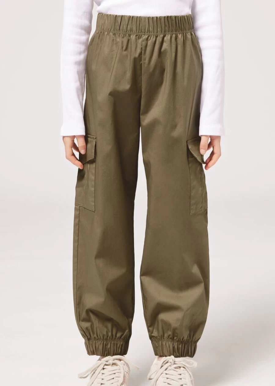 Calzedonia Girls' Cotton Cargo Trousers in Verde Militare - Military Green Kids' Cargo Pants