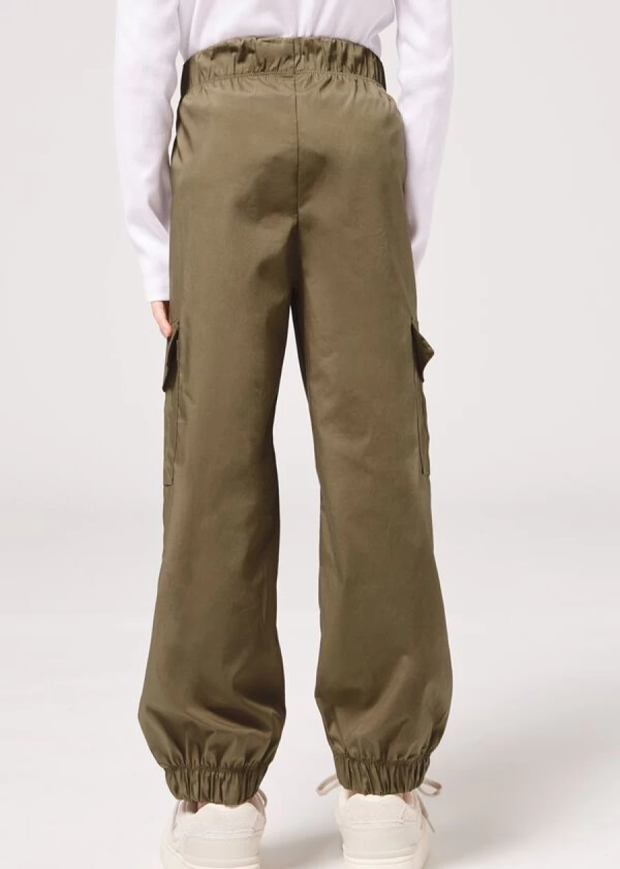 Calzedonia Girls' Cotton Cargo Trousers in Verde Militare - Military Green Kids' Cargo Pants