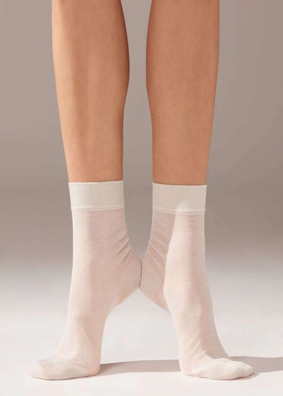 "Calzedonia Glitter Detail Short Socks in White 001 - Sparkling Ankle Socks for Women"