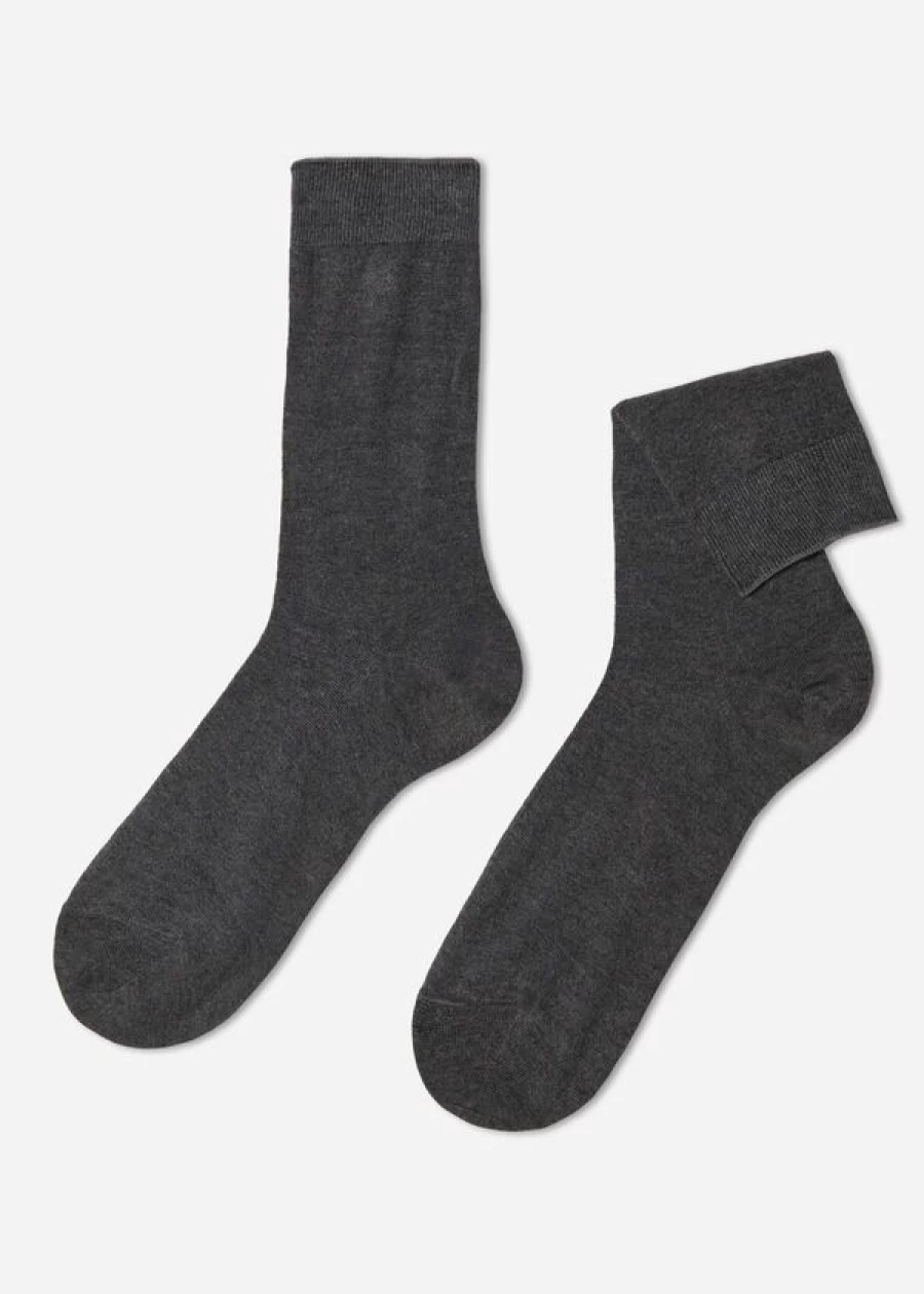 Calzedonia Men's Cashmere Blend Crew Socks - 042 Grigio Medio Melange, Soft Warm Winter Socks