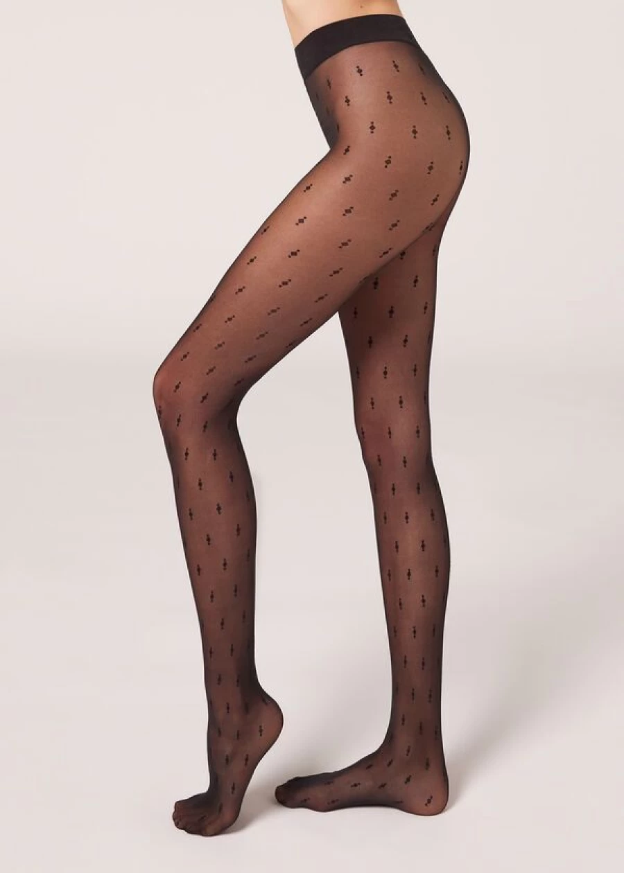 Calzedonia Diamond 30 Denier Sheer Tights - 4339 Motivo Rombetti Nero Patterned Black Tights