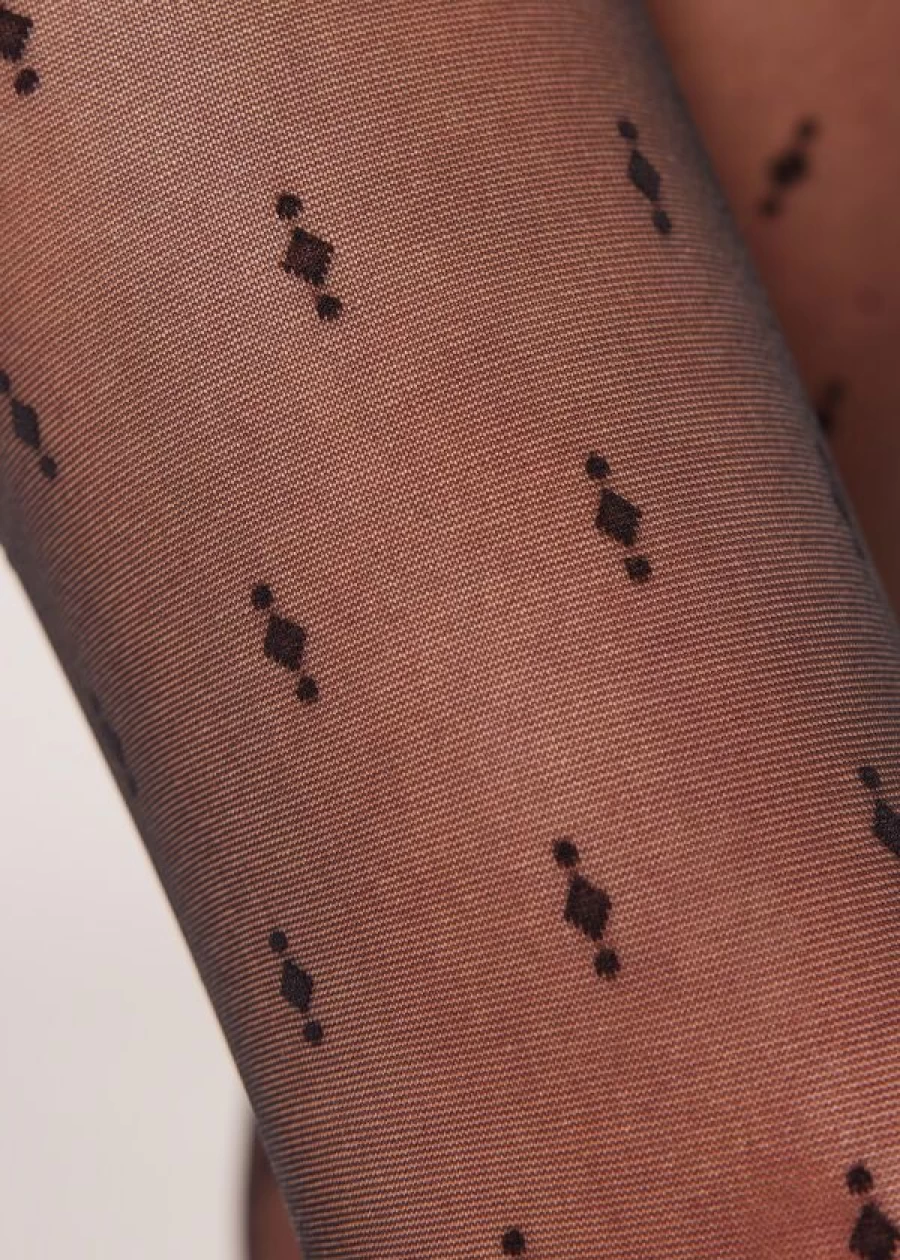 Calzedonia Diamond 30 Denier Sheer Tights - 4339 Motivo Rombetti Nero Patterned Black Tights