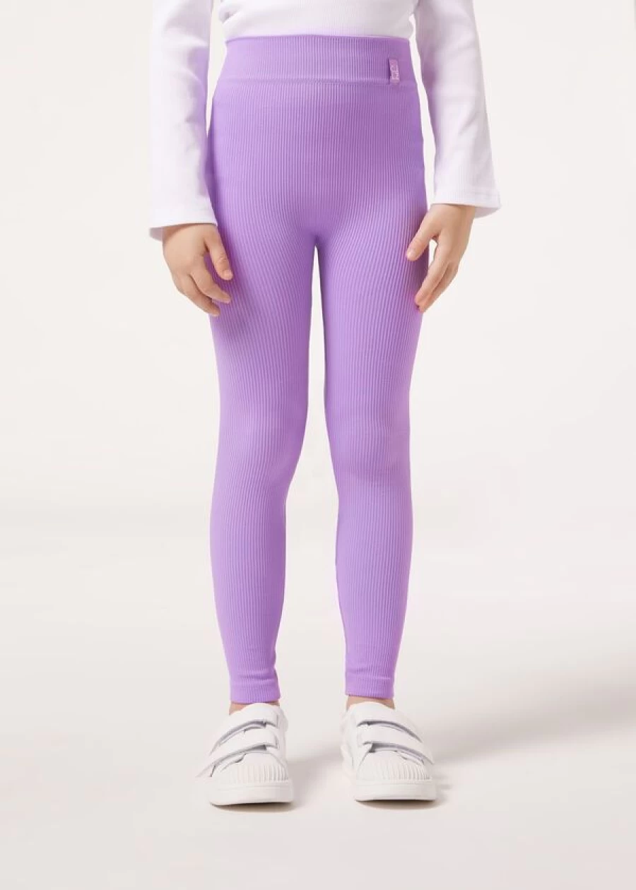 Calzedonia Girls' Ribbed Leggings in 5229 - Lilac | Soft Stretch Comfort Fit