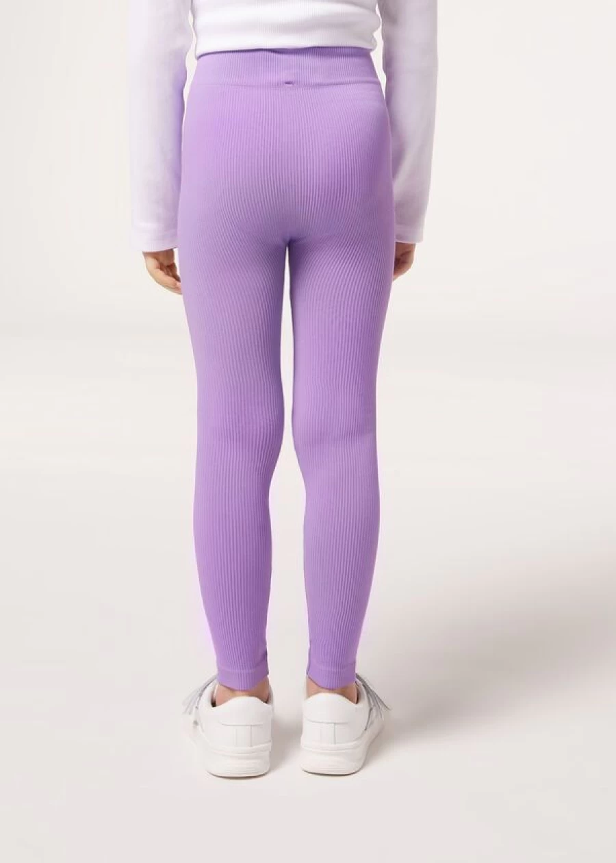 Calzedonia Girls' Ribbed Leggings in 5229 - Lilac | Soft Stretch Comfort Fit