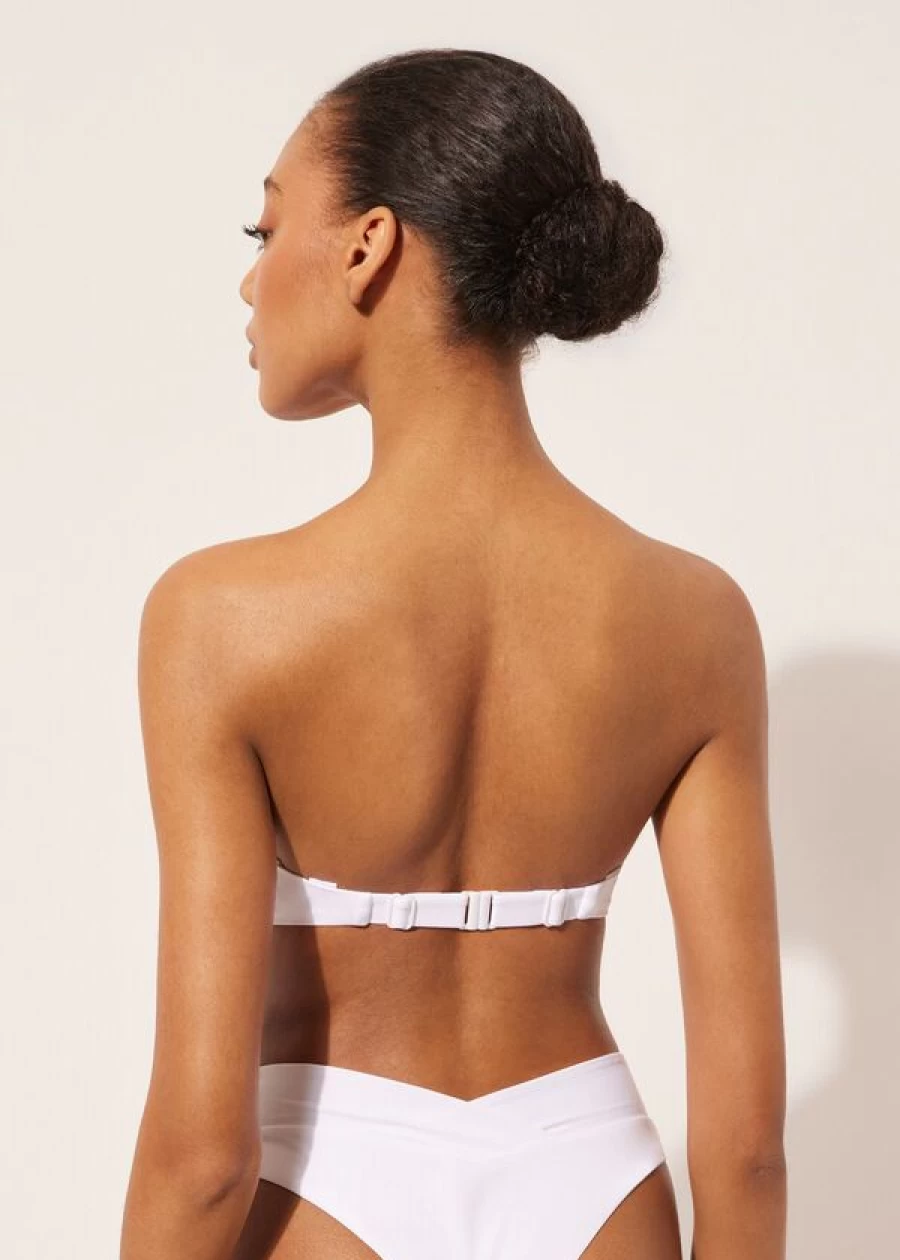 Calzedonia Lightly Padded Bandeau Bikini Top in Indonesia White - Women's Swimwear