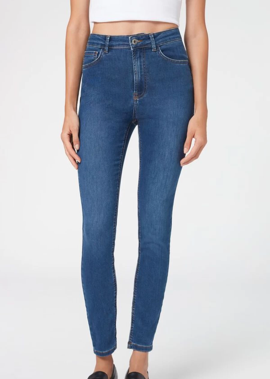 Calzedonia High-Waist Skinny Jeans - Soft Touch Push-Up Denim Pants in 5105 Blue
