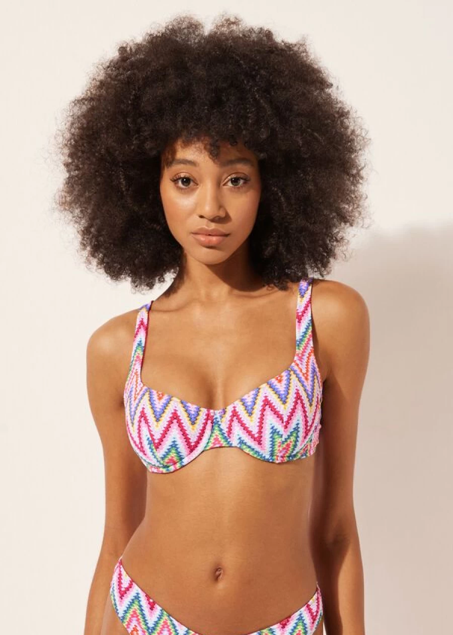 Calzedonia Lightly Padded Balconette Bikini Top - 3D Multicolor Chevron Print