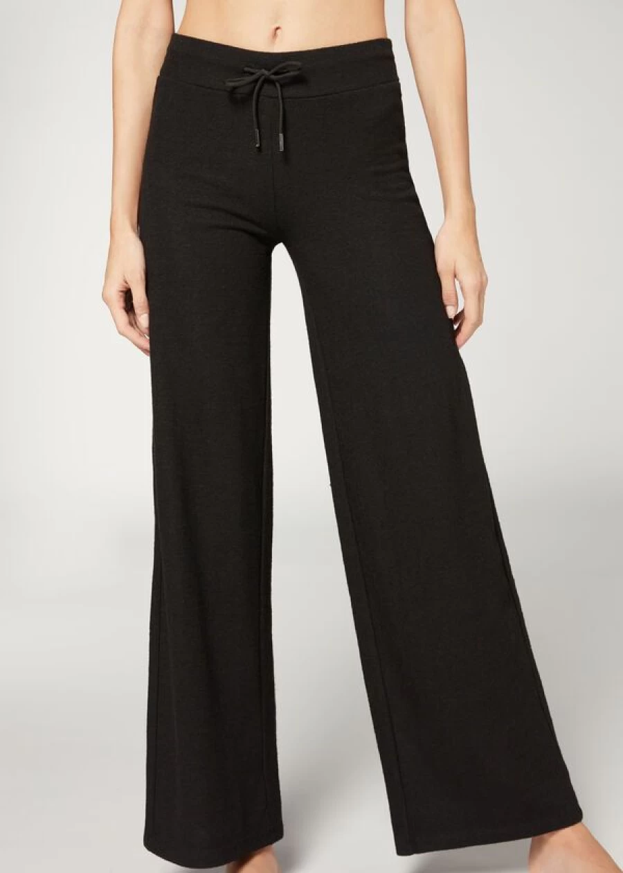 Calzedonia Cashmere Palazzo Leggings in 019 - Black | Luxurious Soft Wide Leg Pants