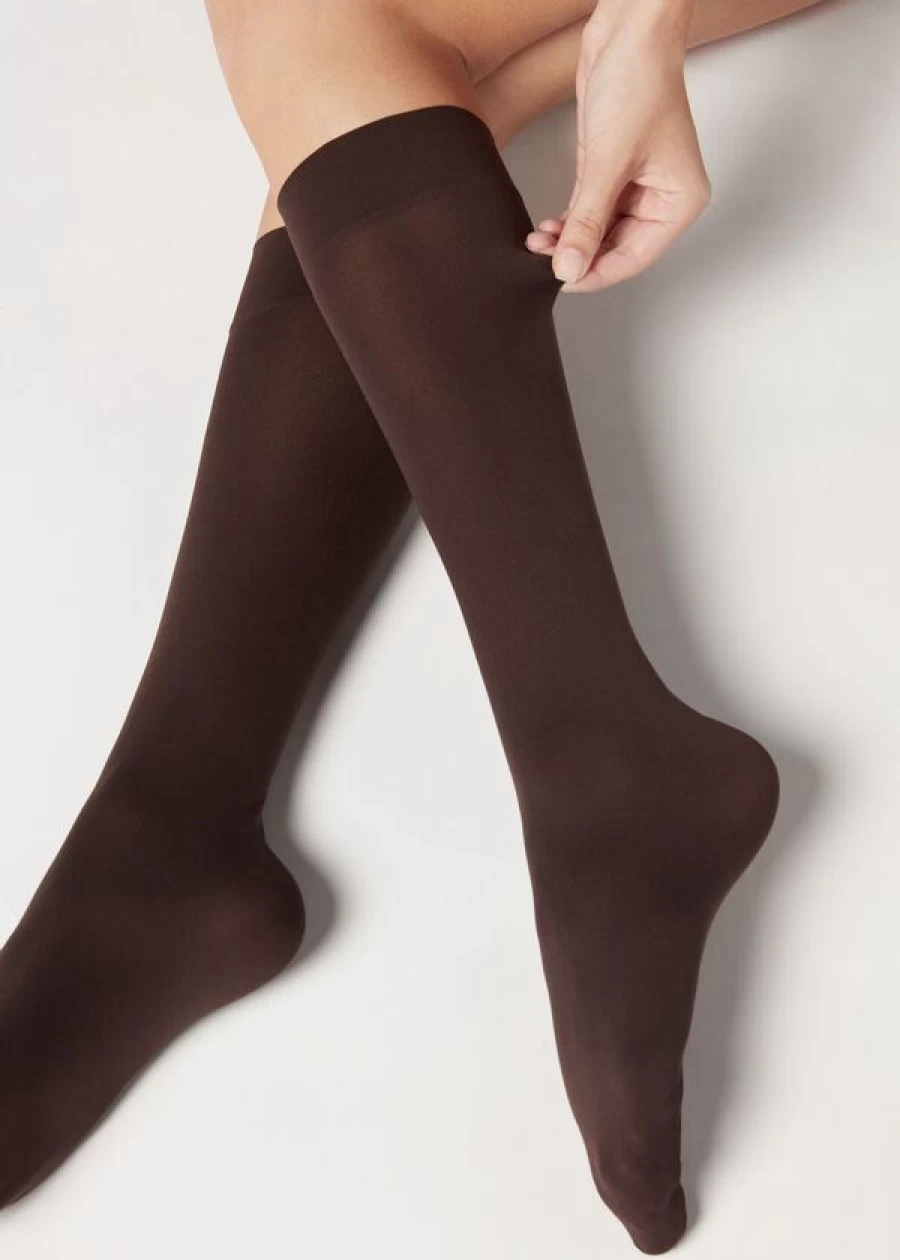 Calzedonia 60 Denier Microfibre Knee-High Socks in 848 - Dark Brown