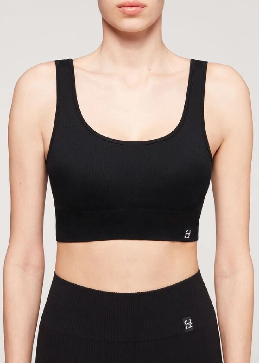 Calzedonia Ribbed Seamless Sport Top - 019 Black - Workout & Fitness Shirt