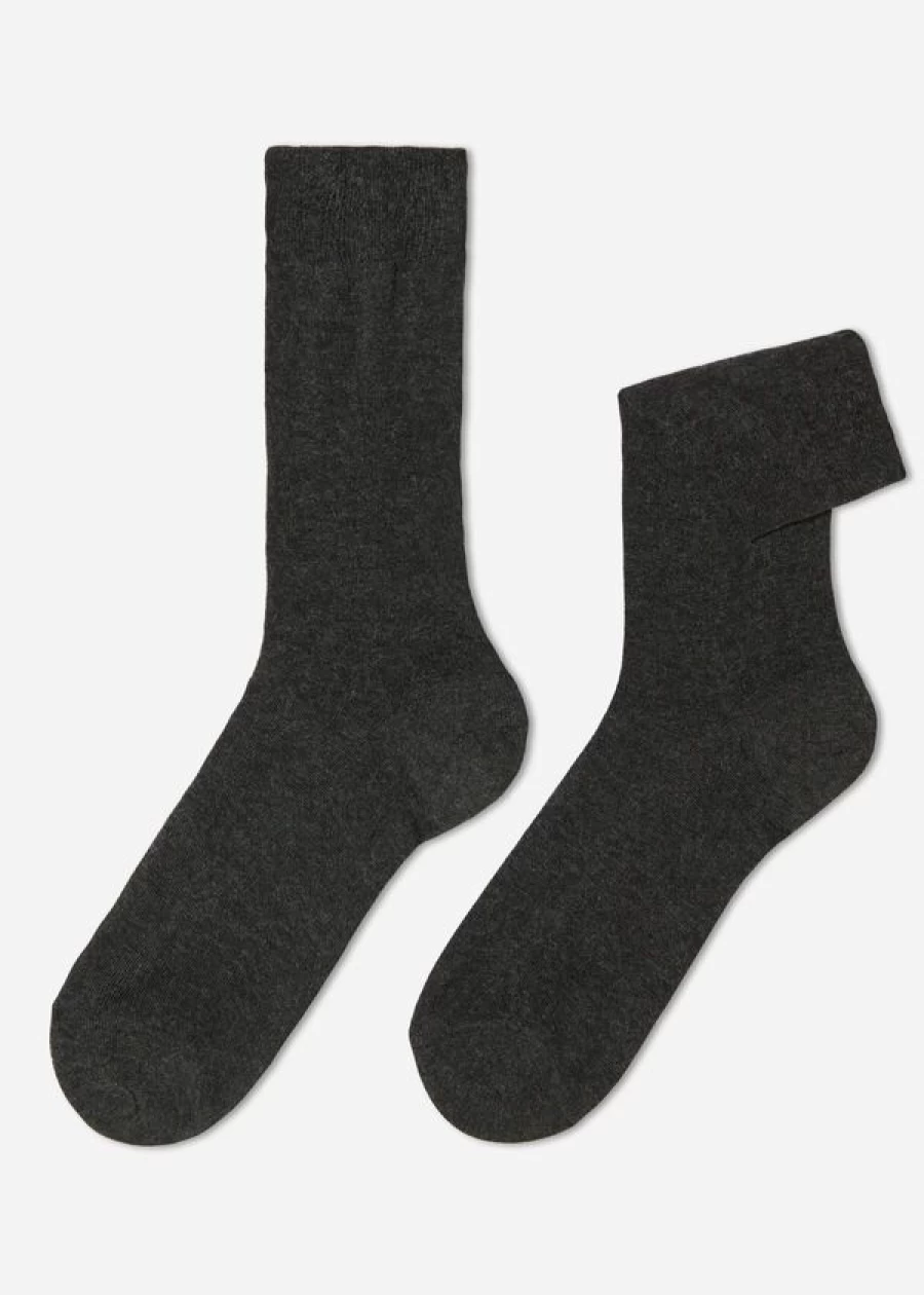 Calzedonia Men's Cashmere Blend Crew Socks in Anthracite Grey - Soft & Warm