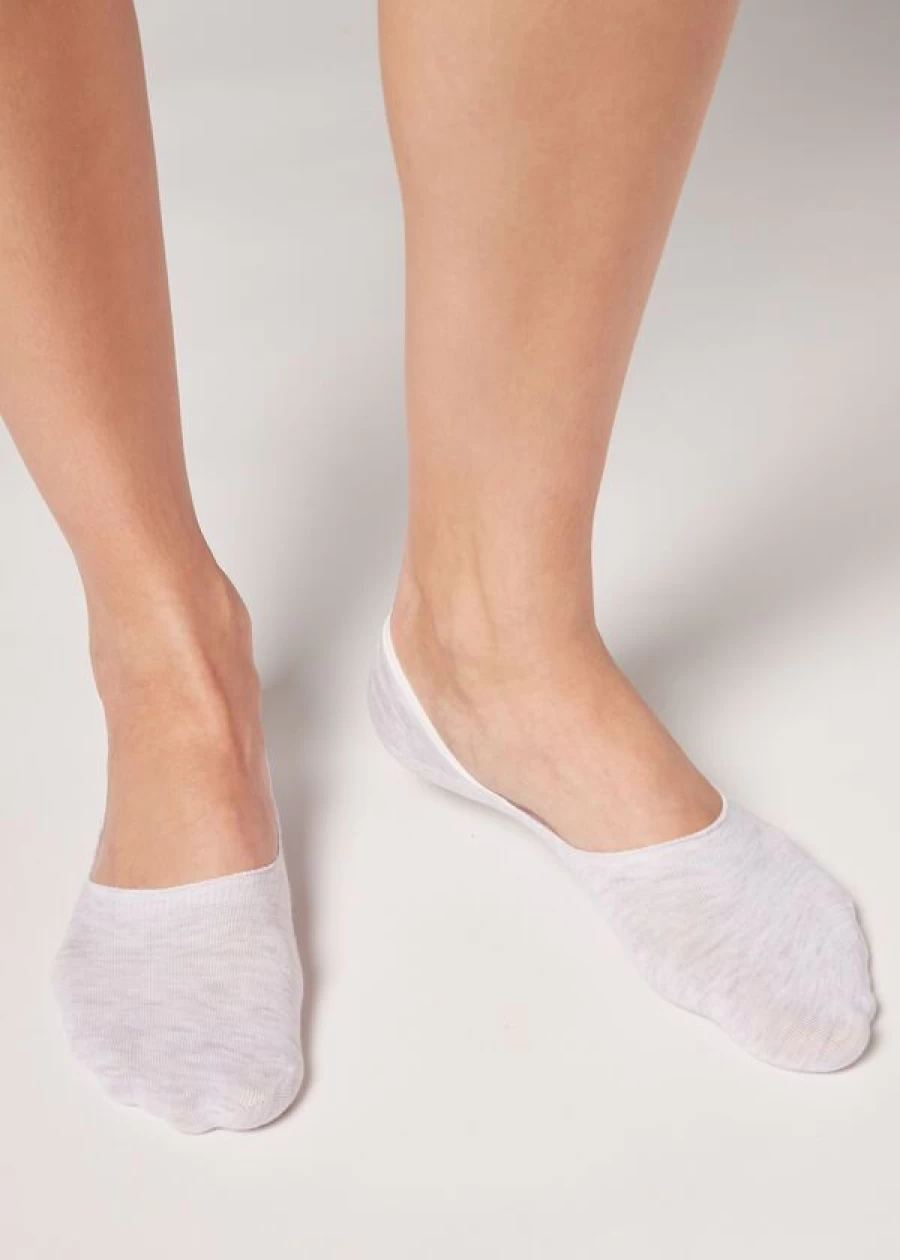 Calzedonia Unisex Light Grey Blend Cotton Invisible No-Show Socks