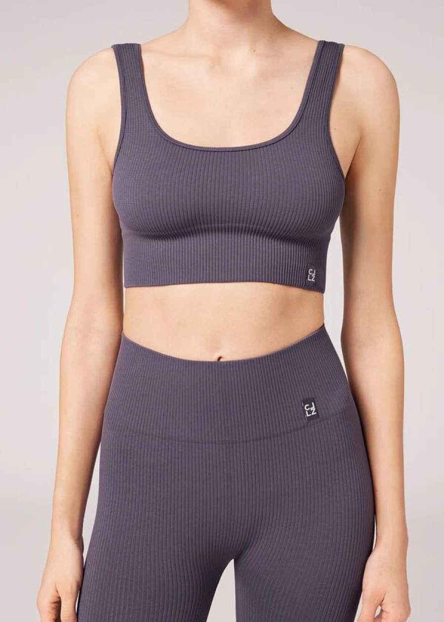 Calzedonia Ribbed Seamless Sport Top in 830C - Grigio Scuro for Women