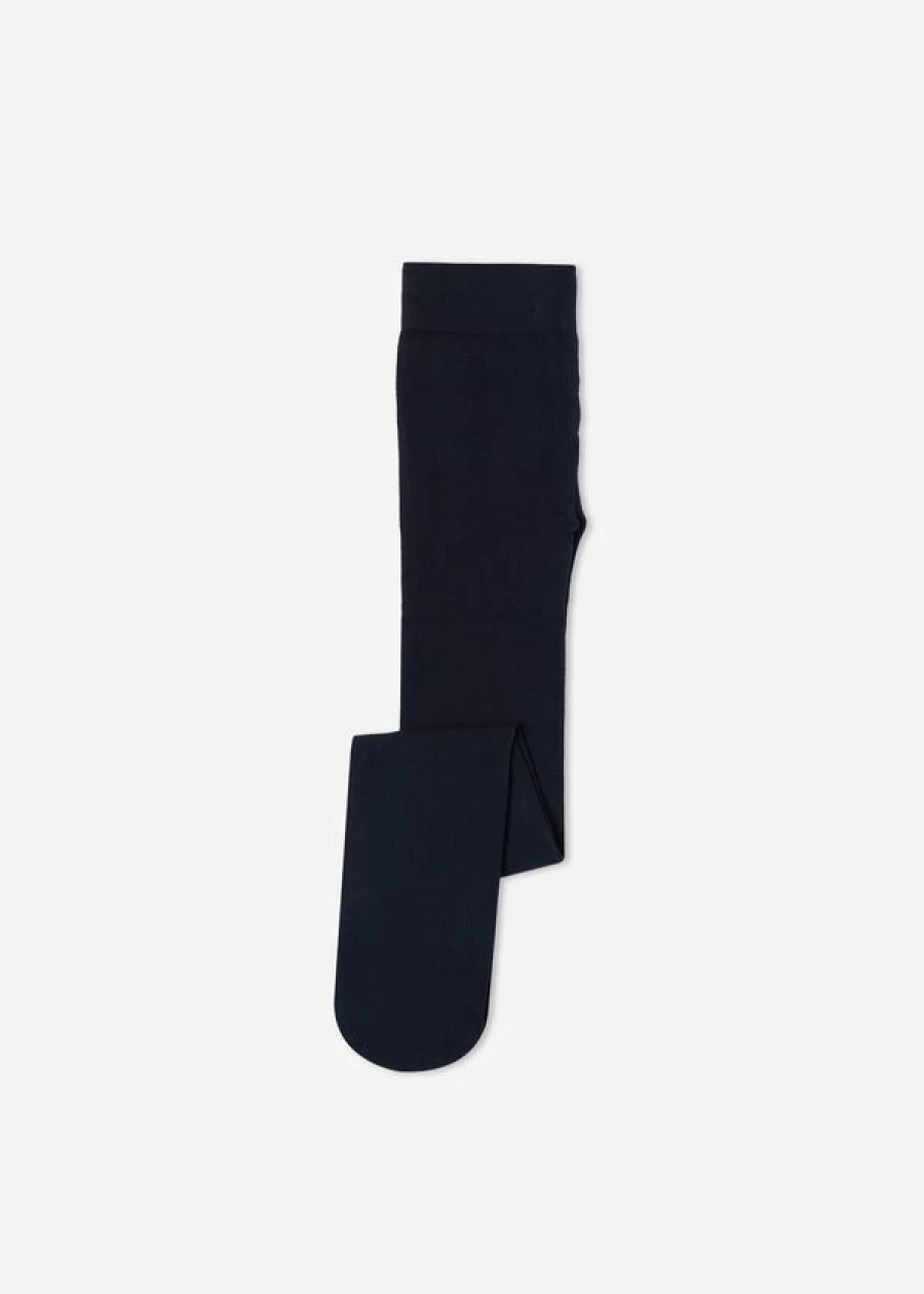 Calzedonia Eco-Friendly Cotton Tights for Women - Comfortable 016 Blue Leggings