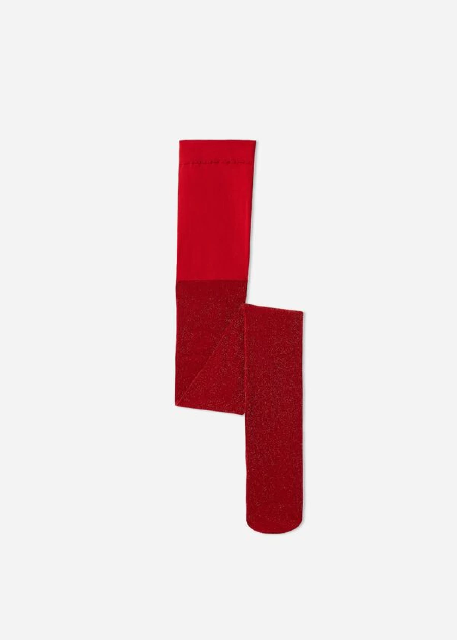 Calzedonia Girls' 70 Denier Opaque Tights in 4734 - Red Glitter | Sparkling & Stylish
