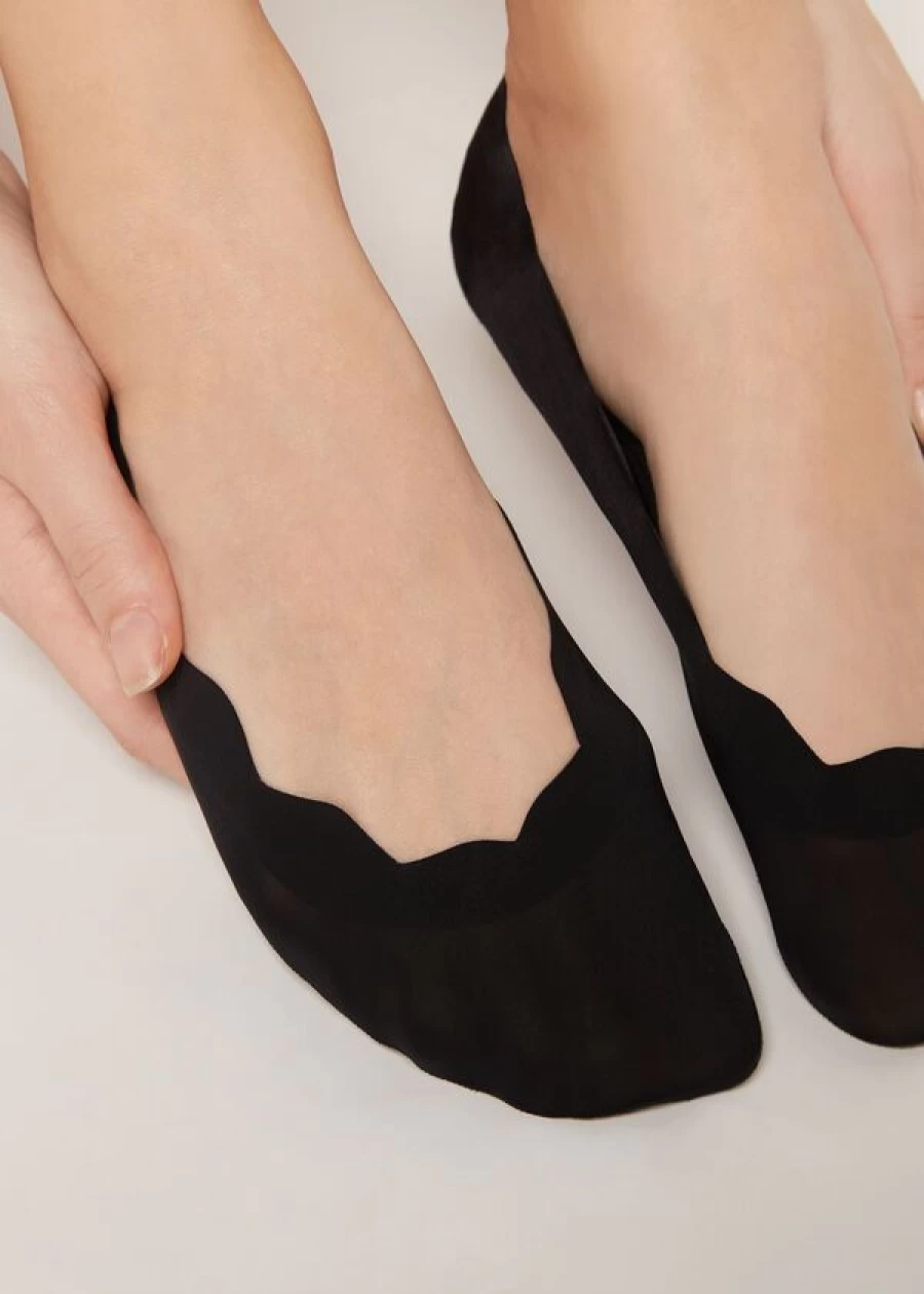 Calzedonia Laser Cut Invisible Socks - Black with Scallop Edges, No Show Socks for Women & Men