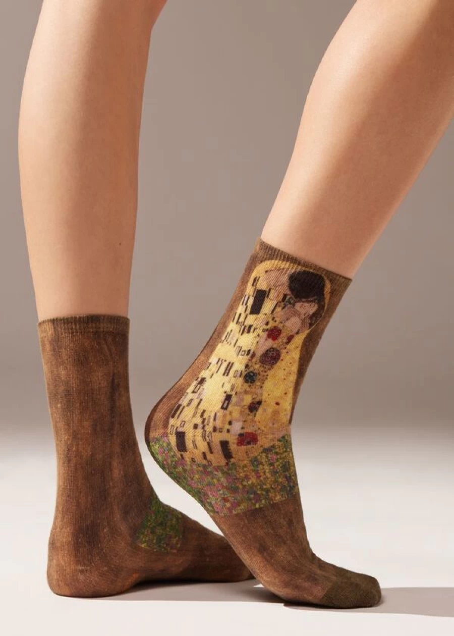 Calzedonia Art Museum Inspired Short Socks Featuring Klimt Design in 001D Ac-St Color