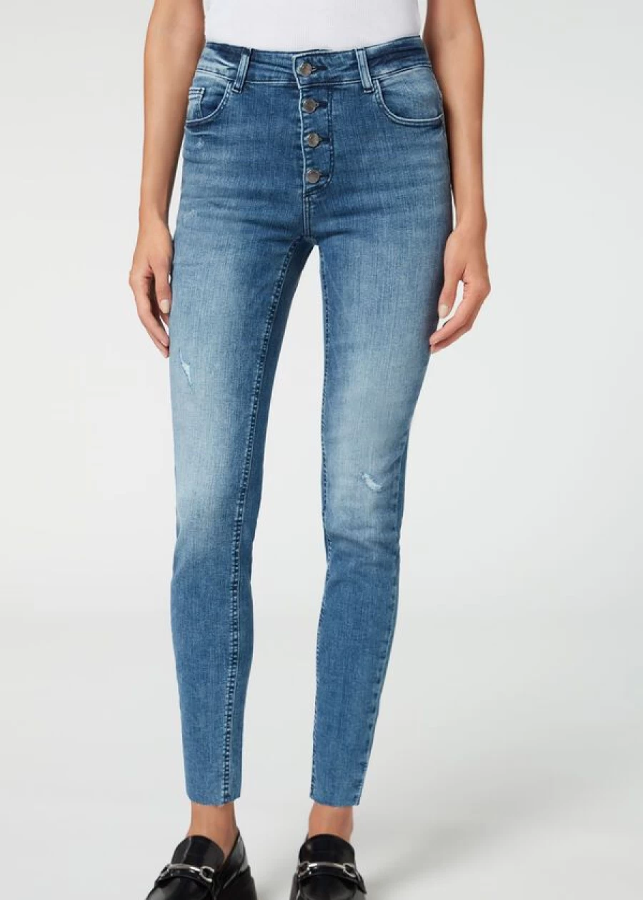Calzedonia Super Skinny Button-Fly Jeans in Medium Denim Blue 808C