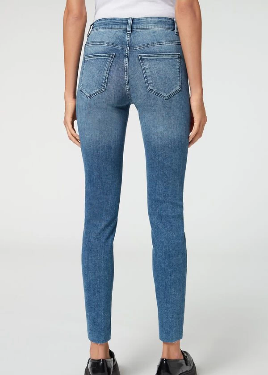 Calzedonia Super Skinny Button-Fly Jeans in Medium Denim Blue 808C