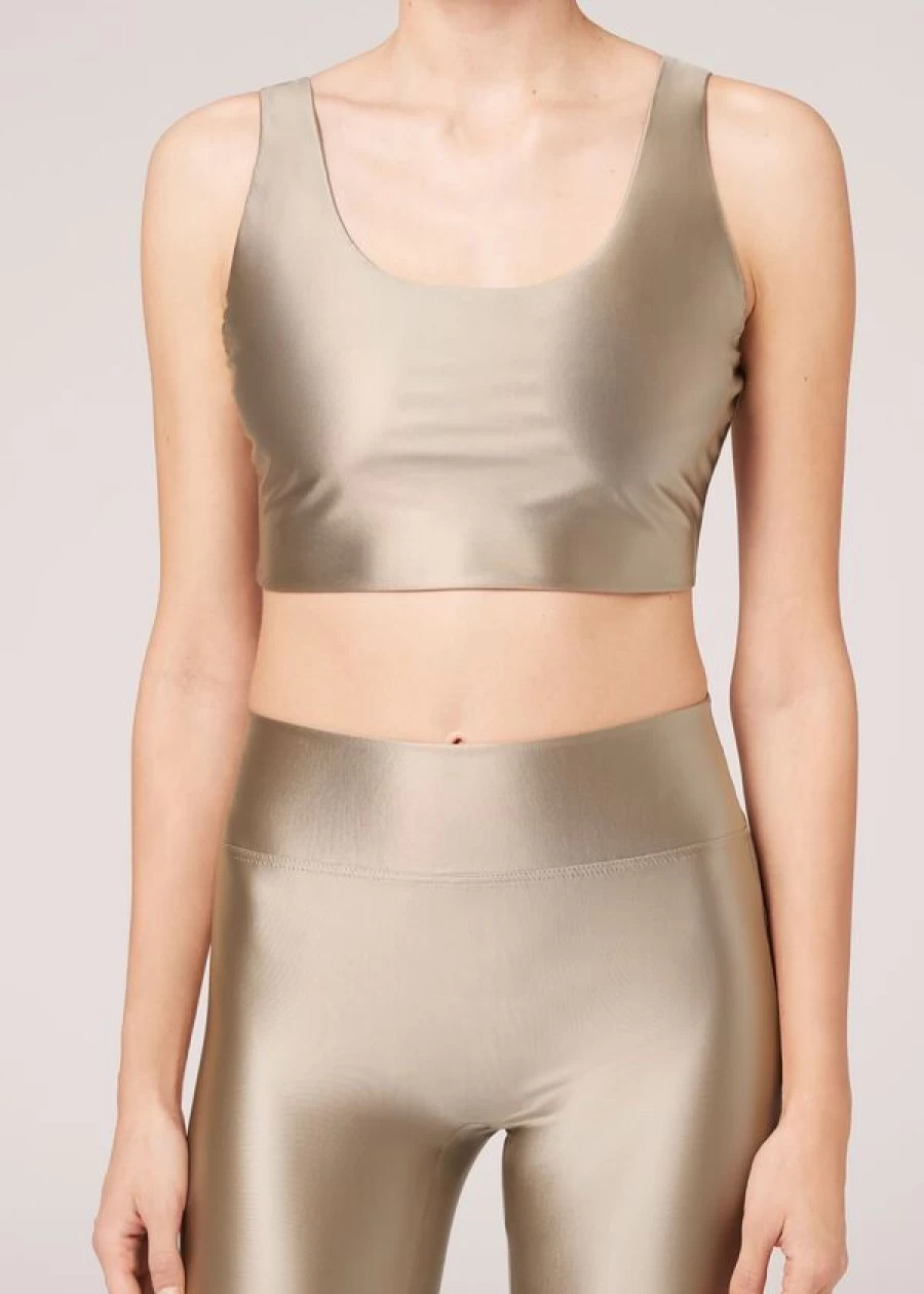 Calzedonia Super Shine Satin Top in 865C Platino Satin - Luxurious Shiny Blouse