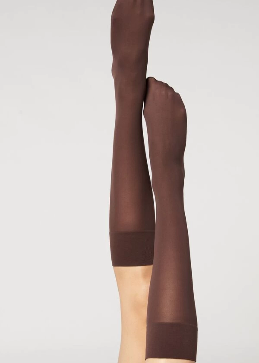 Calzedonia 30 Denier Semi Opaque Microfibre Knee-High Socks in Dark Brown (848) - Comfortable & Stylish Hosiery