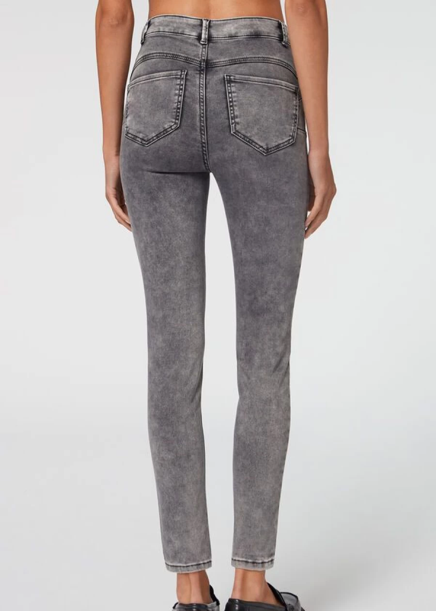 Calzedonia High-Waist Skinny Jeans - Soft Touch Push-Up Denim in Grigio Acid Wash