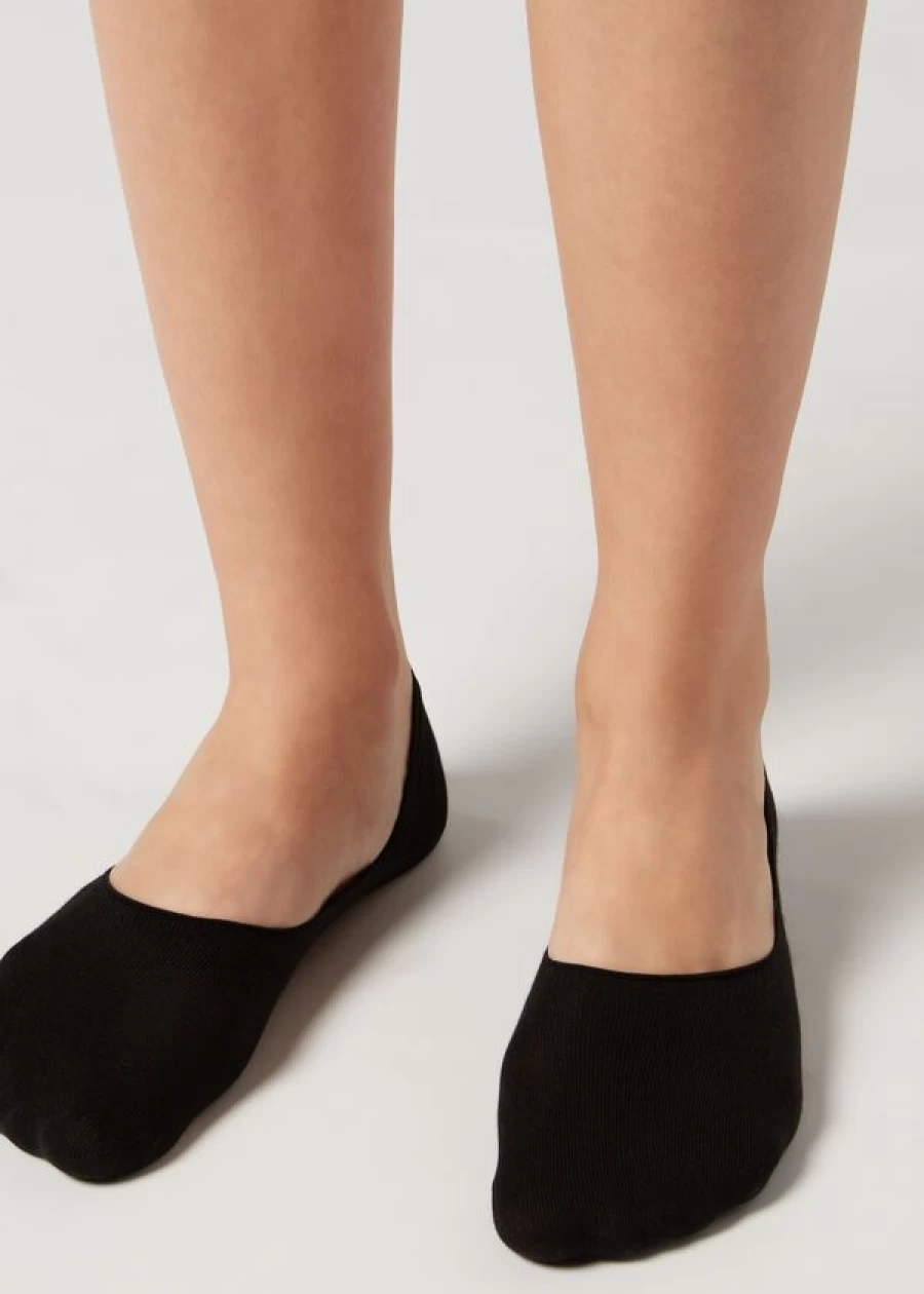 Calzedonia Unisex Black Cotton Invisible Socks No-Show Low-Cut Comfortable