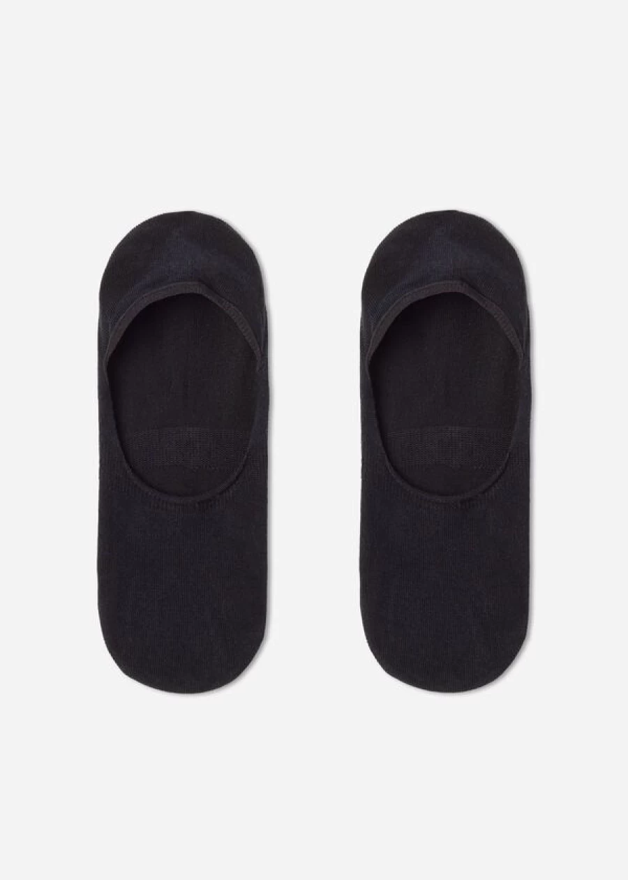Calzedonia Unisex Black Cotton Invisible Socks No-Show Low-Cut Comfortable