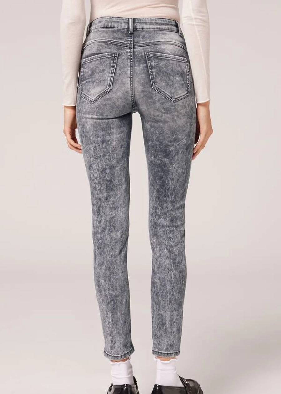 Calzedonia High-Waist Skinny Jeans - Soft Touch Push-Up Denim in Grigio Acid Wash