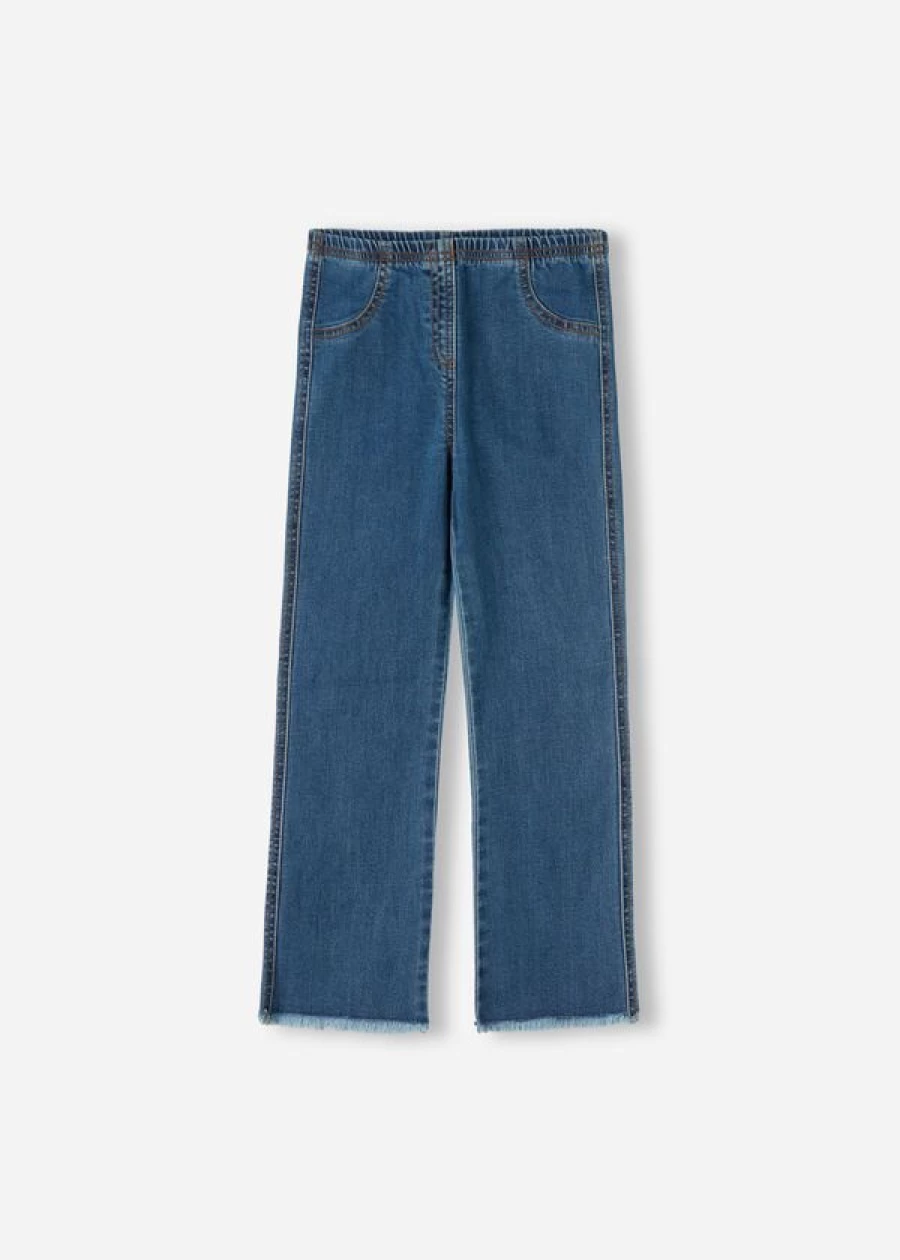 Calzedonia Girls' Cropped Flare Denim Leggings in 3210 - Blue Denim Wash