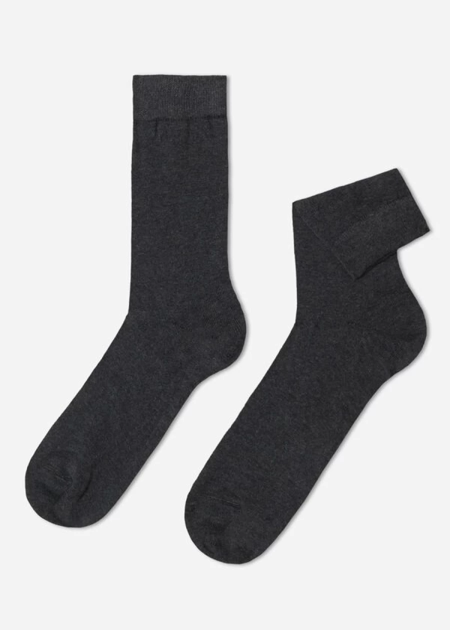 Calzedonia Men's Warm Cotton Crew Socks in Anthracite Grey Blend - Soft Winter Socks for Comfort